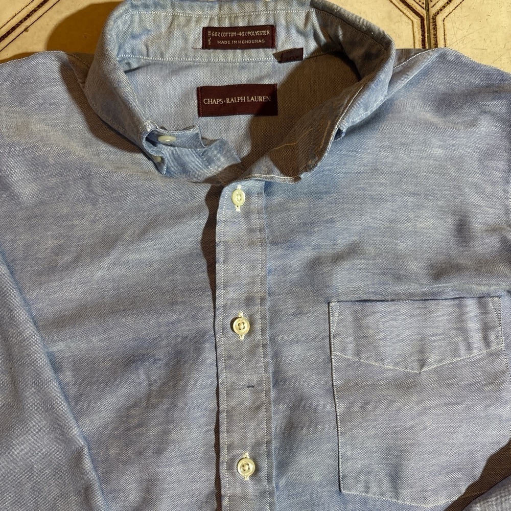 VTG Y2K Chaps Ralph Lauren Blue Oxford OCBD Shirt 15.5 32/33 Button-Down - Picture 4 of 7